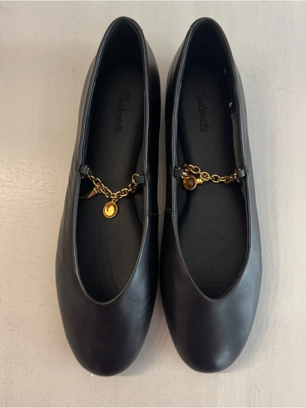 Madewell Womens Black Remy Mary Jane Leather Chain-Accent Ballet Flats Sz 9 NWOT